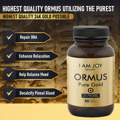 I Am Joy co. Ormus Gold Capsules Monoatomic Elements with Adaptogens Maca and Ashwaganda | May Help Balance Mood, Decalcify Pineal Gland, Repair DNA, Enhance Relaxation - 60 Vegan Capsules I Am Joy co.Buy Supplements Australia