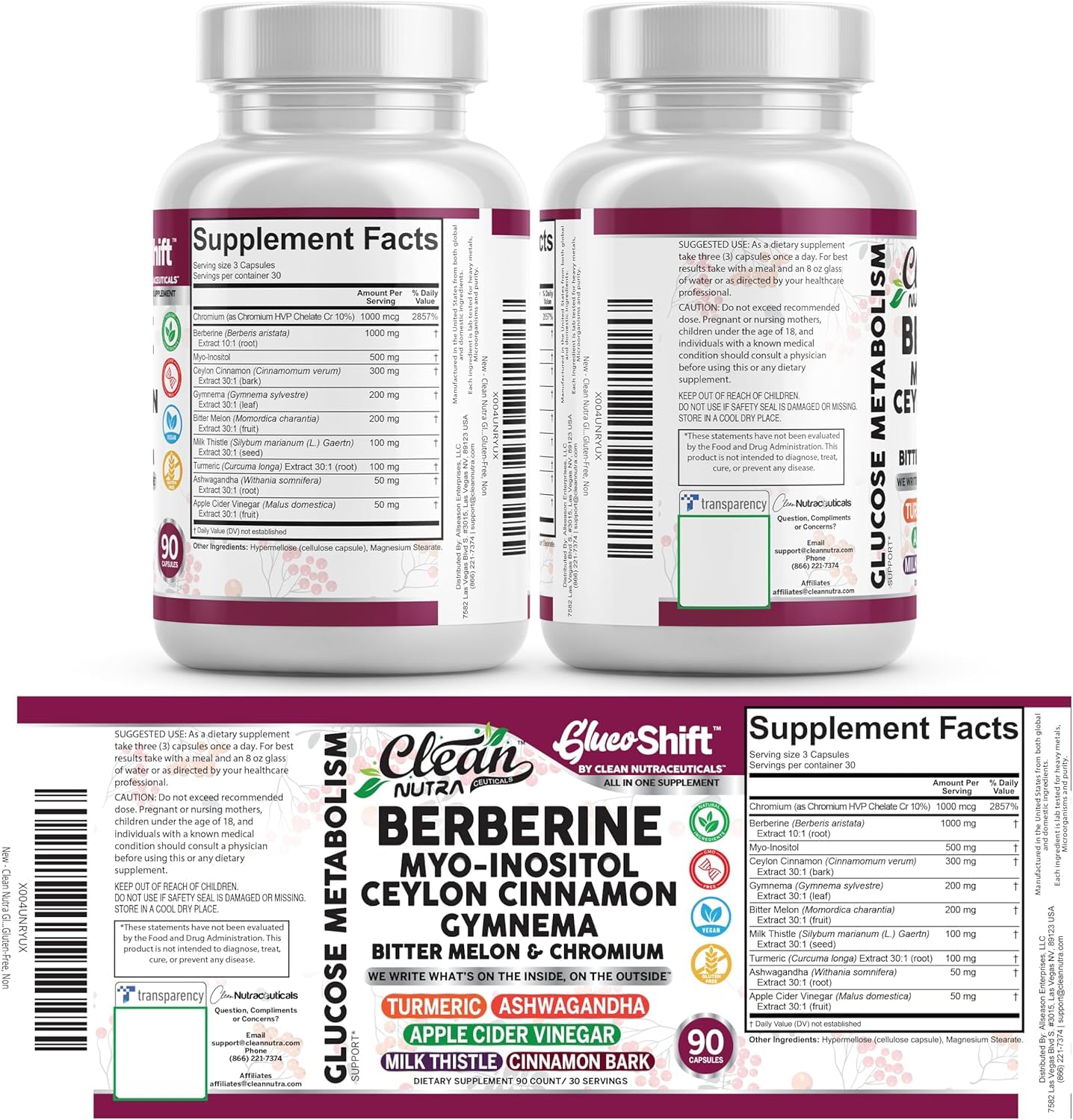 Clean Nutra Berberine Supplement Myo-Inositol Ceylon Cinnamon Gymnema Bitter Melon Chromium Complex for Digestion, Antioxidant Support & Wellness 90 Vegan Capsules Non-GMO Clean NutraceuticalsBuy Supplements Australia