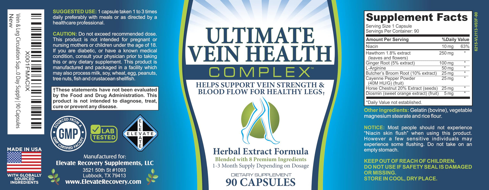 8-in-1 Vein & Leg Health Circulation Support Supplements | Leg + Vein Formula | Circulatory Support Supplement | 1-Month Supply | 90 Capsules Elevate Recovery SupplementsBuy Supplements Australia