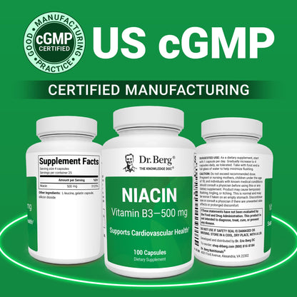 Dr. Berg Highly-Potent Niacin 500 mg – Now Only 125 mg per Capsule for Niacin Flush Tolerance Building – Gradually Increase to 500mg a Day – Vitamin B3 for Heart, Brain & Energy Support – 100 Capsules Dr. Berg NutritionalsBuy Supplements Australia