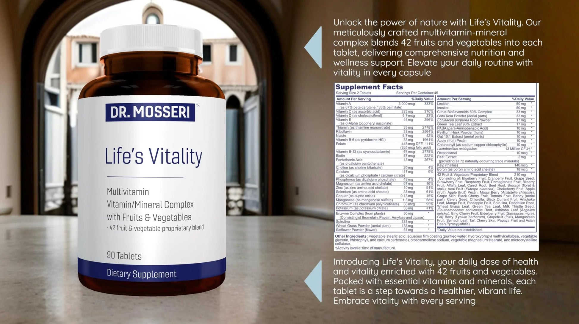 DR. MOSSERI Life's Vitality Vegan Multivitamin for Men & Women – Non-GMO Formula with 42 Fruits and Vegetables, Daily Multivitamin and Mineral Complex DR. MOSSERIBuy Supplements Australia