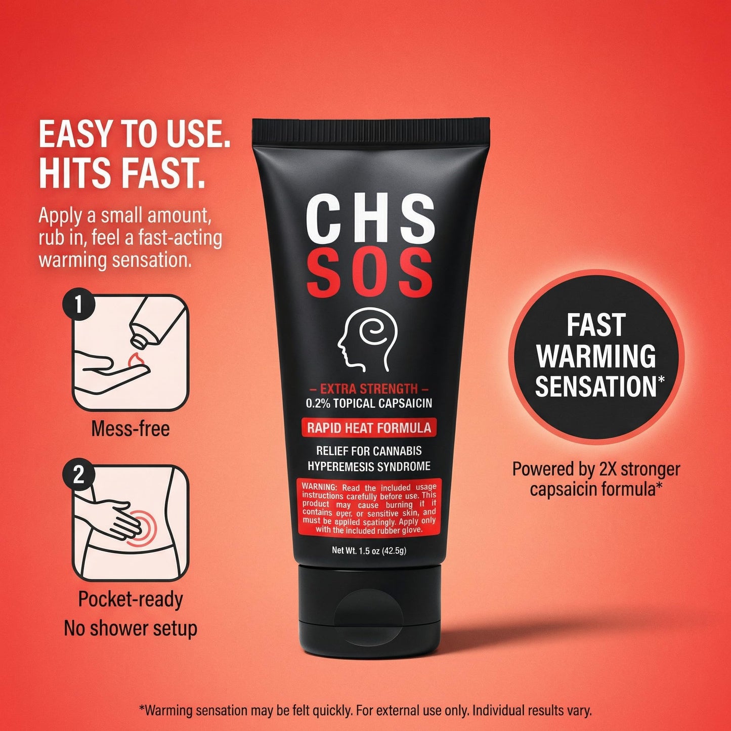 CHS SOS Warming Relief Cream – High Potency Capsaicin Topical for Abdominal & Muscle Discomfort – Soothing Warming Sensation for Targeted Comfort – Fast-Acting, Non-Greasy Formula – 1.5 oz x 2pack CHS SOSBuy Supplements Australia