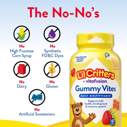 L’il Critters Gummy Vites Daily Gummy Multivitamin for Kids, Vitamin C, D3 for Immune Support Cherry, Strawberry, Orange Lil CrittersBuy Supplements Australia