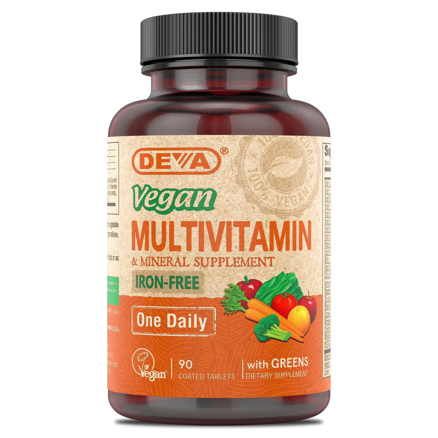 DEVA Vegan Iron-Free Multivitamin & Mineral Supplement, Green Food Blend, Spirulina, Chlorella, Ashwagandha, Broccoli, 90 Coated Tablets DEVABuy Supplements Australia