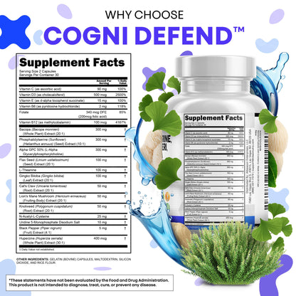 Brain Supplement Alpha GPC 300mg Phosphatidylserine Bacopa Monnieri Ginkgo Biloba Lions Mane Huperzine A L-Theanine NAC Nootropic Memory Focus Cognitive Support Vitamins B C D E 60 Capsules USA Clean NutraceuticalsBuy Supplements Australia