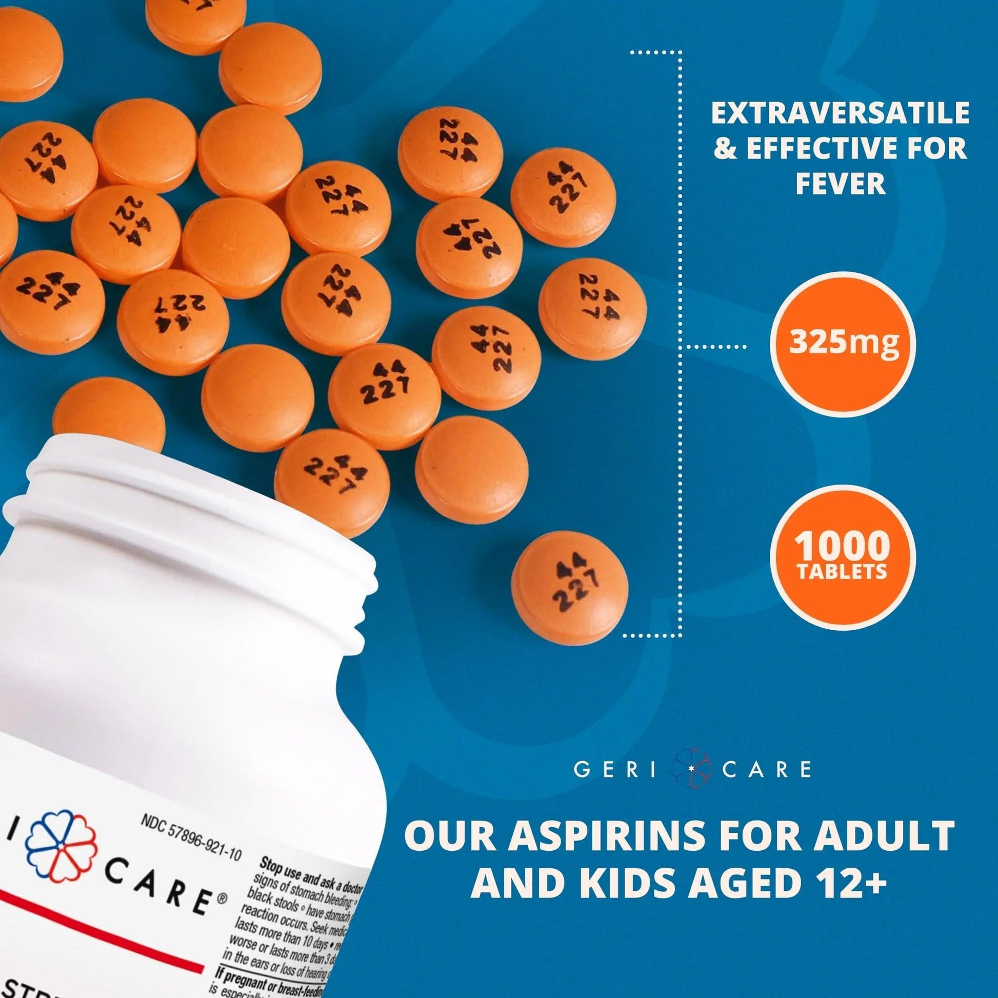GeriCare Enteric Coated Aspirin Tablets 325mg (1000 Count) NSAID Pain Reliever & Fever Reducer for Adults- Regular Strength Aspirin for Headache Arthritis Menstrual & Muscle Pain GeriCareBuy Supplements Australia