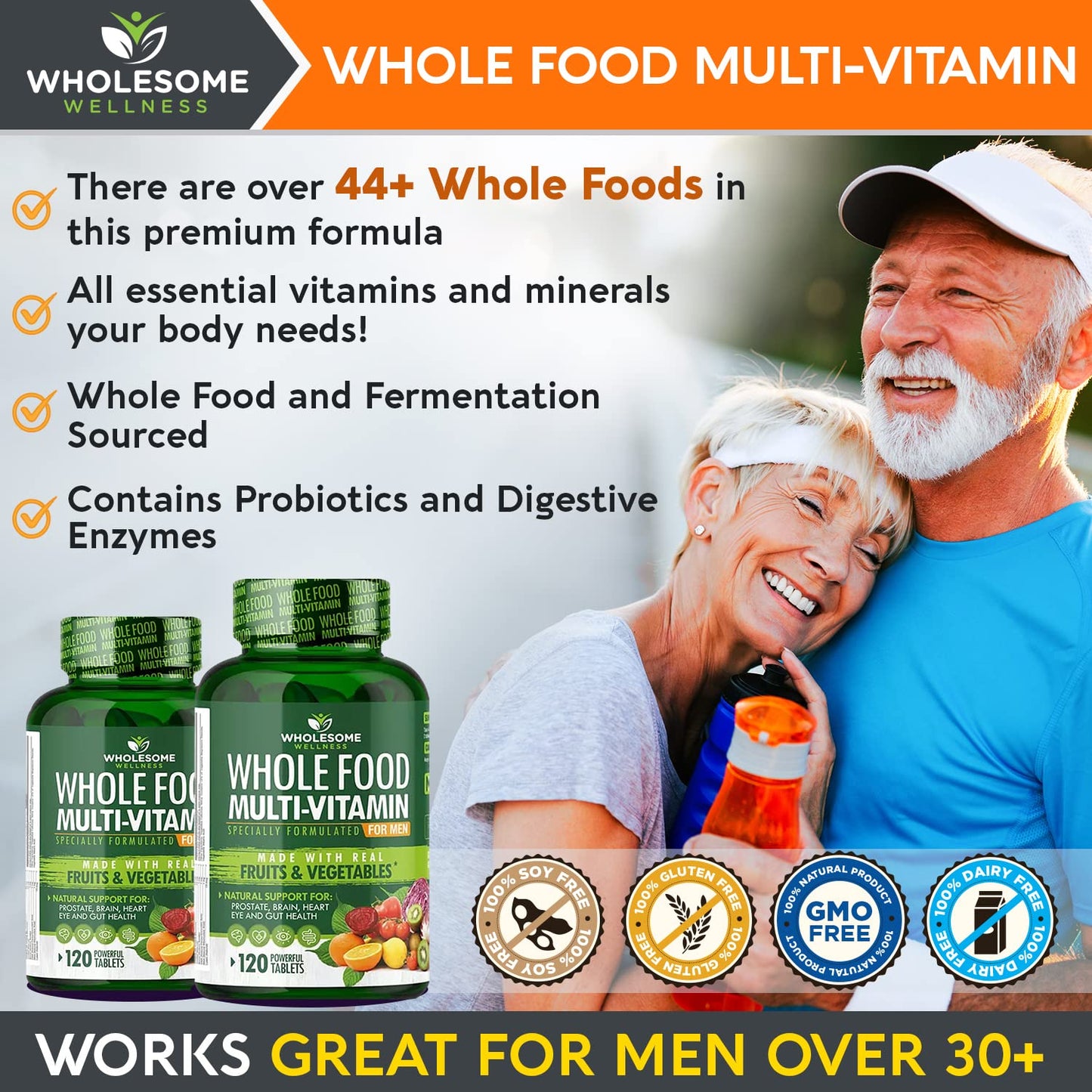 Whole Food Multivitamin for Men - Natural Multi Vitamins, Minerals, Organic Extracts Wholesome WellnessBuy Supplements Australia