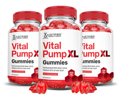 Justified Laboratories (3 Pack) Vital Pump XL Performance Gummies 1000MG Advanced Formula Vital PumpXL Formulated with Beet Juice ACV Pomegranate Beet Powder B12 Vegan Non GMO 180 Gummys Justified LaboratoriesBuy Supplements Australia