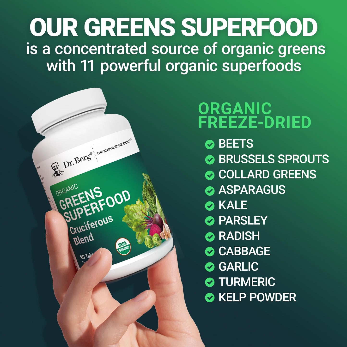 Dr. Berg's Greens Superfood Cruciferous Vegetable Tablets - Vegetable Supplements for Adults w/ 11 Phytonutrient Super Greens - Energy, Immune System & Liver Veggie Tablets - 90 Tablet Dr. Berg NutritionalsBuy Supplements Australia