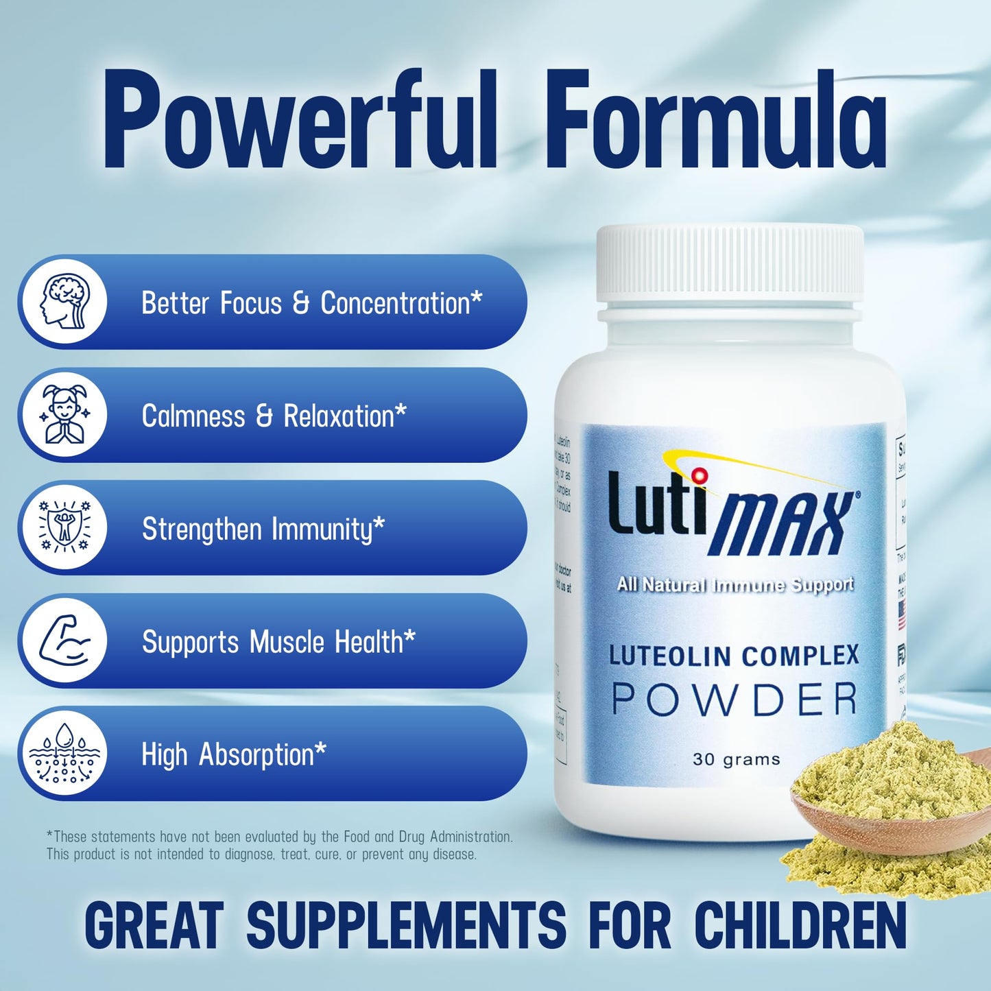 Lutimax Luteolin Complex Powder Brain Supplement with Rutin - Nootropic Brain Supplements for Memory and Focus to Improve Brain Health - Antioxidant Supplement for Immune Support - 100 Servings Solo LutiBuy Supplements Australia