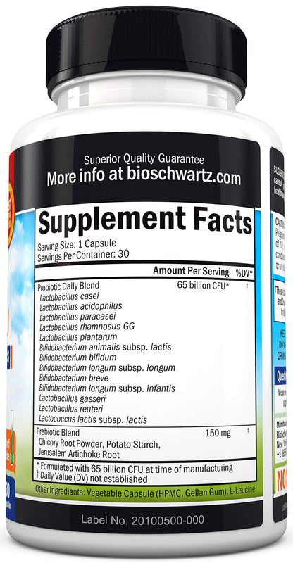 Probiotic 65 Billion - Probiotics with Prebiotic for Women & Men - Lactobacillus BioSchwartzBuy Supplements Australia