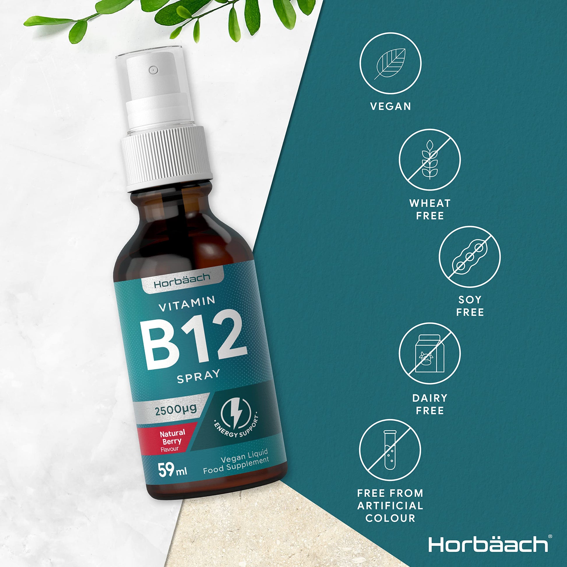 Vitamin B12 Spray 2500mcg | 59ml | High Strength Supplement | Natural Berry Flavour HorbäachBuy Supplements Australia
