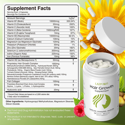 Lazpowfi Hair Growth Supplement, Biotin 10000mcg, 32-in-1 with Vitamin A, B3, C, Magnesium, Calcium, Hair Growth Products, Supports Hair & Nails Natural Growth Vitamins, for Women & Men - 30 Servings LazpowfiBuy Supplements Australia