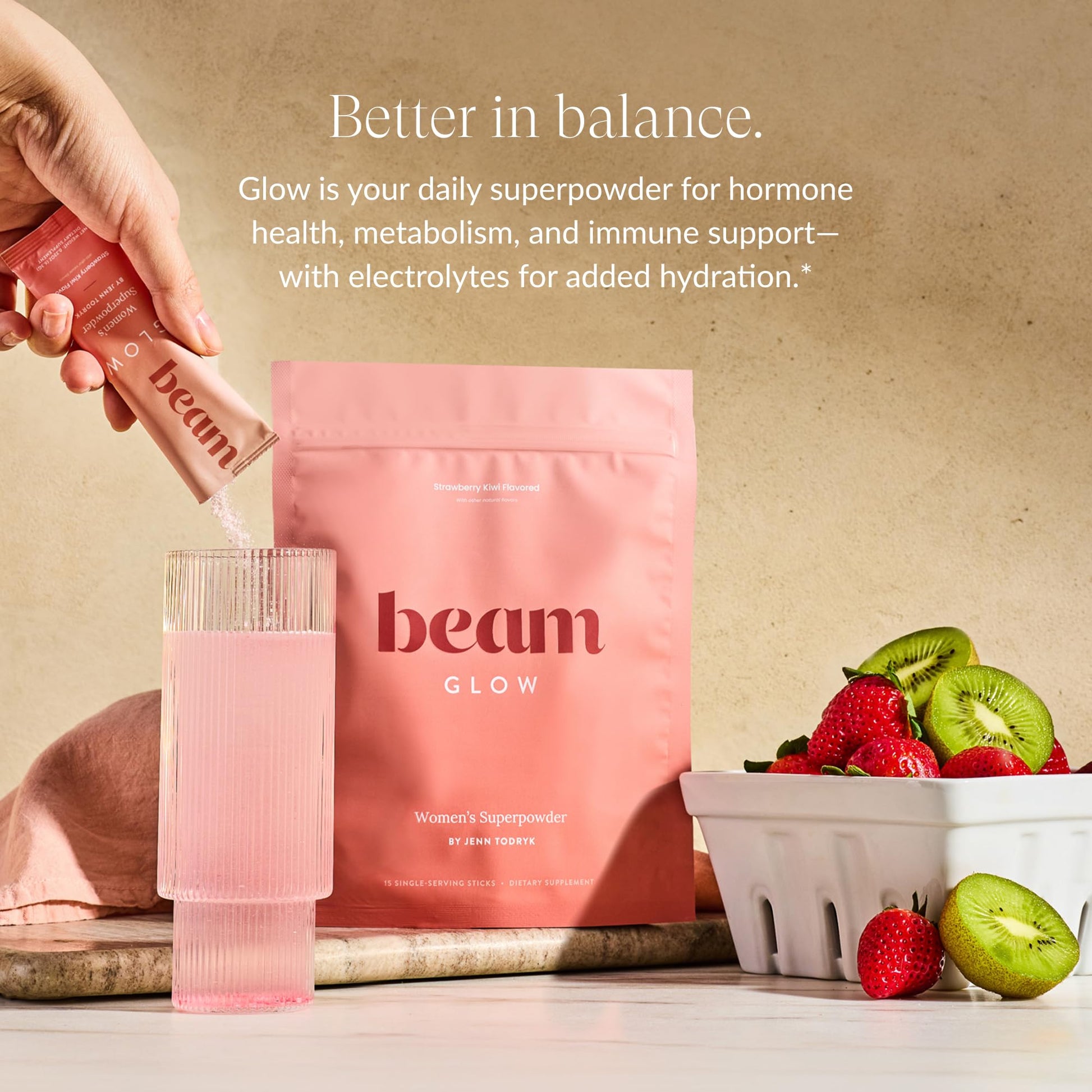 Beam Glow, Hormone Balance for Women, Strawberry Kiwi and Raspberry Bundle, Thyroid Support for Women, Natural Hormone Support Powder with Selenium and Bromelain, PMS Relief, Energy, Hair, Skin Health BeamBuy Supplements Australia