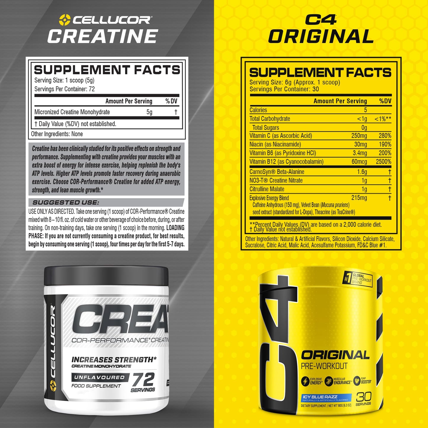 Cellucor Pre Workout & Creatine Bundle, C4 Original Pre Workout Powder, Icy Blue Razz CellucorBuy Supplements Australia