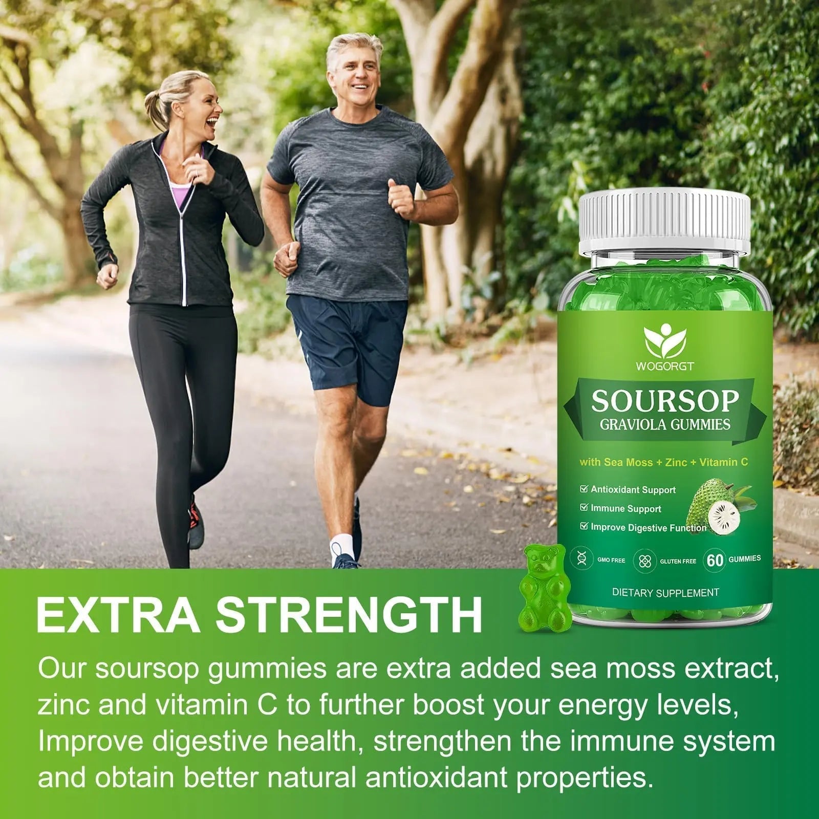 WOGORGT Soursop Graviola Gummies - Soursop Multivitamin Gummies with 200mg Sea Moss Extract for Antioxidant WOGORGT