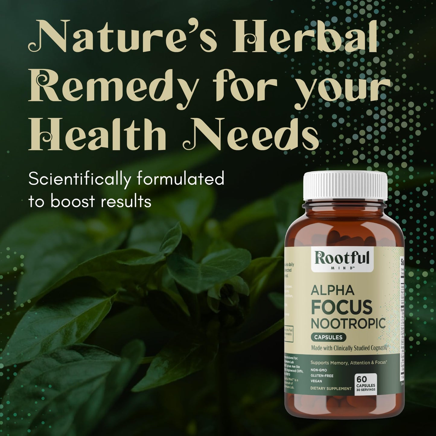 Rootful Mind Alpha Focus Nootropic - Memory and Focus Brain Booster Supplement with Choline, Citicoline, GPC, L-Tyrosine, Bacopa Monnieri, DMAE, Gingko Biloba, Lion's Mane, Niacinamide - 60 Capsules Rootful MindBuy Supplements Australia