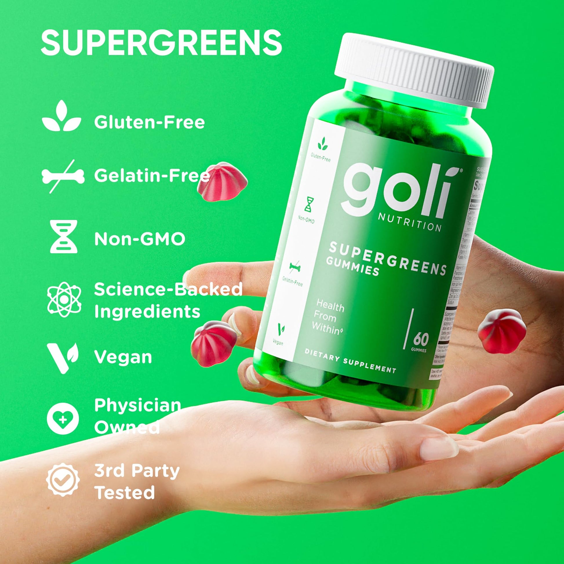 Goli Supergreens Gummies with Probiotics - Artichoke Leaf Extract, Spirulina, Kale, Vitamins A, B6, B12 - Vegan, Gluten-Free, Non-GMO GoliBuy Supplements Australia