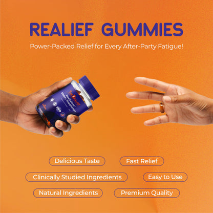 The Realief 60 Count Post Party Gummies – DHM, Milk Thistle & Electrolytes – Wellness Support – Strawberry Flavor – Wake Up Refreshed The RealiefBuy Supplements Australia