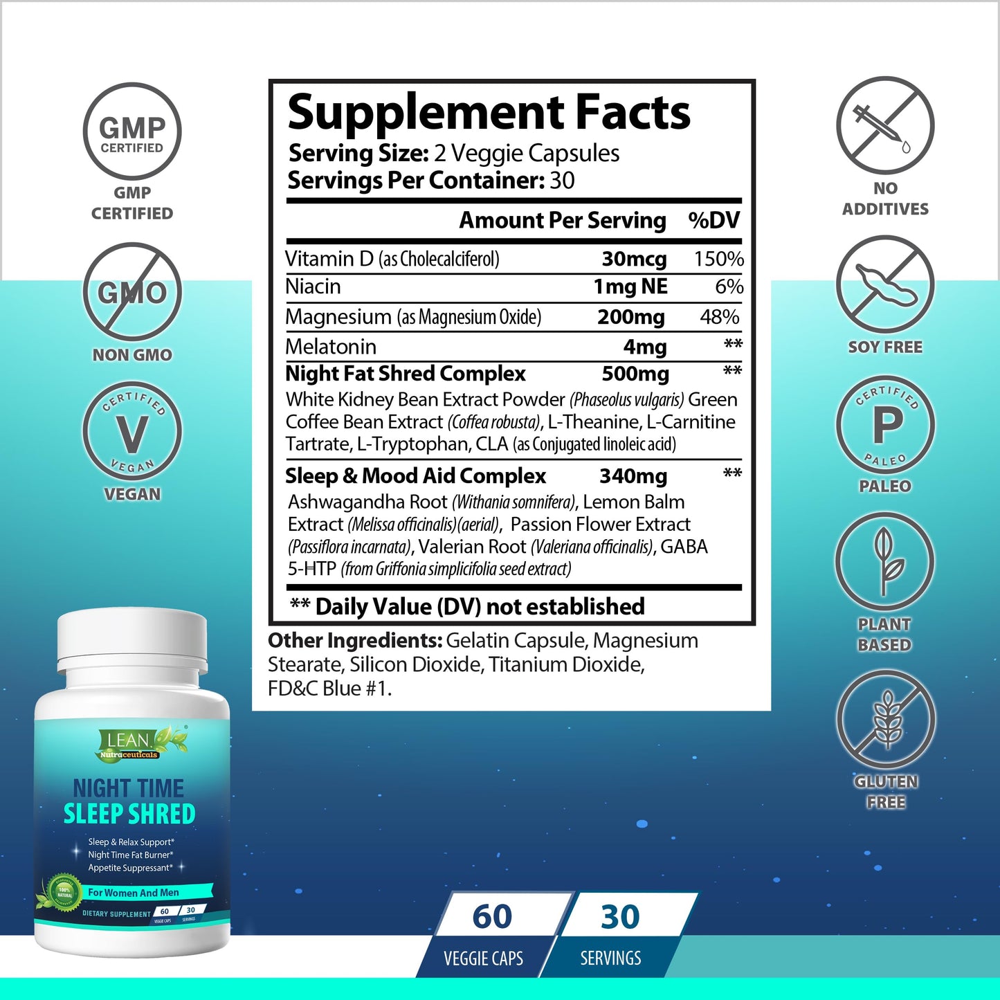 Night Time Sleep Shred Fast Fat Burner, Weight Loss Aid Pill, Appetite Suppressant Carb LEAN NutraceuticalsBuy Supplements Australia