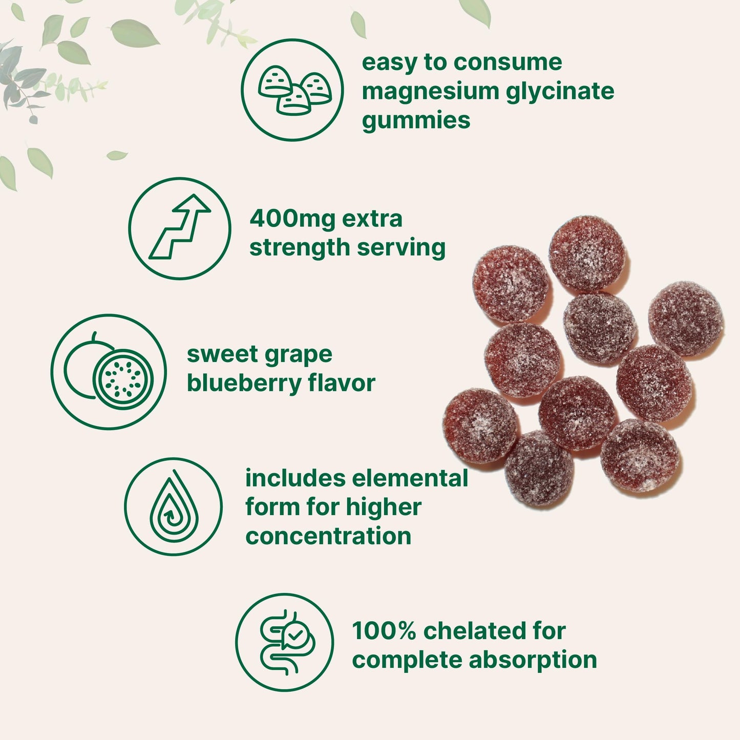 Magnesium Glycinate Gummies 400mg Per Serving, 120 Count | Natural Grape Blueberry Flavor | Potent Elemental Form + Chelated for High Absorption | Healthy Muscle, Bones, & Mood Support Supplement Micro IngredientsBuy Supplements Australia