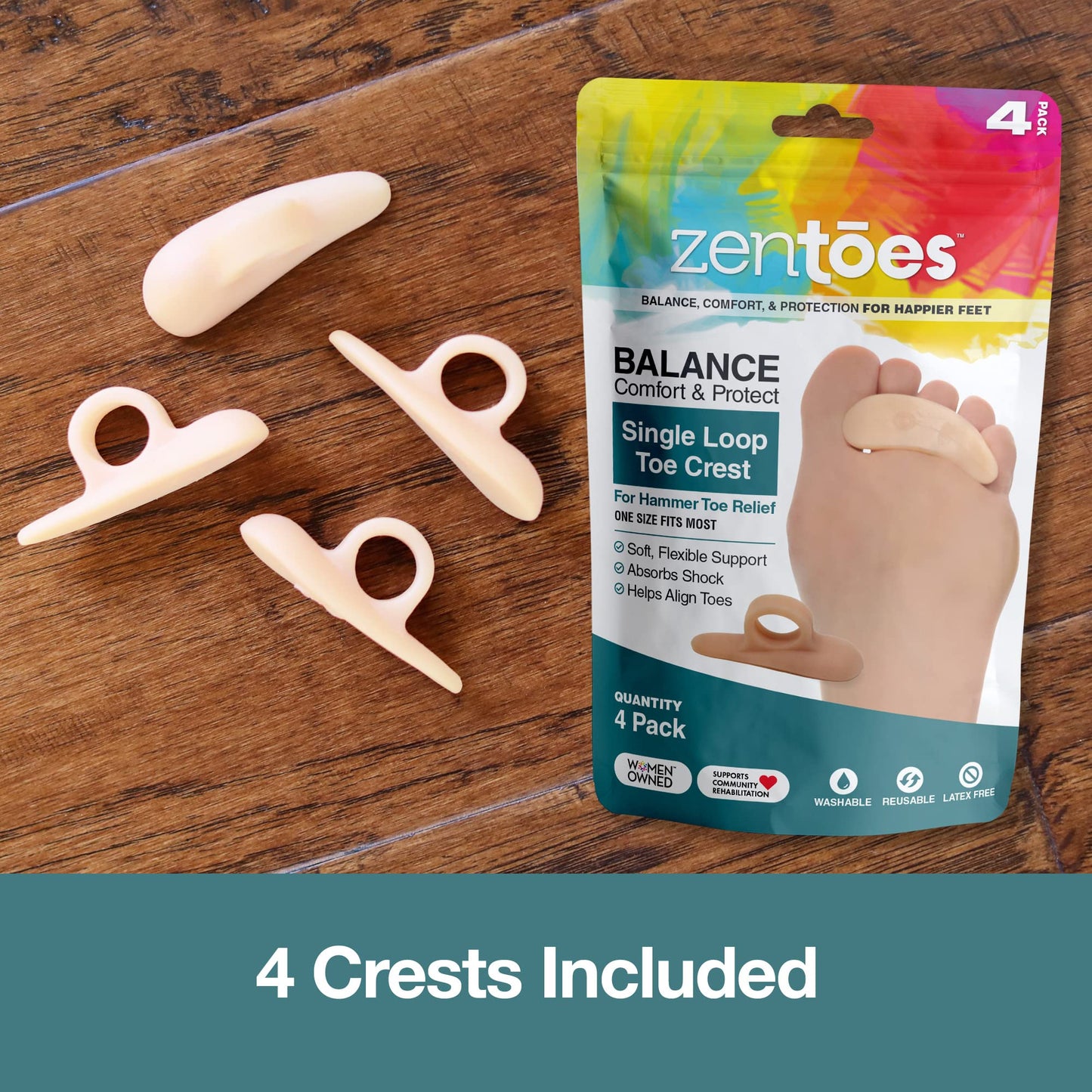 ZenToes Hammer Toe Straightener and Corrector 4 Pack Crests Relieve Foot ZenToesBuy Supplements Australia