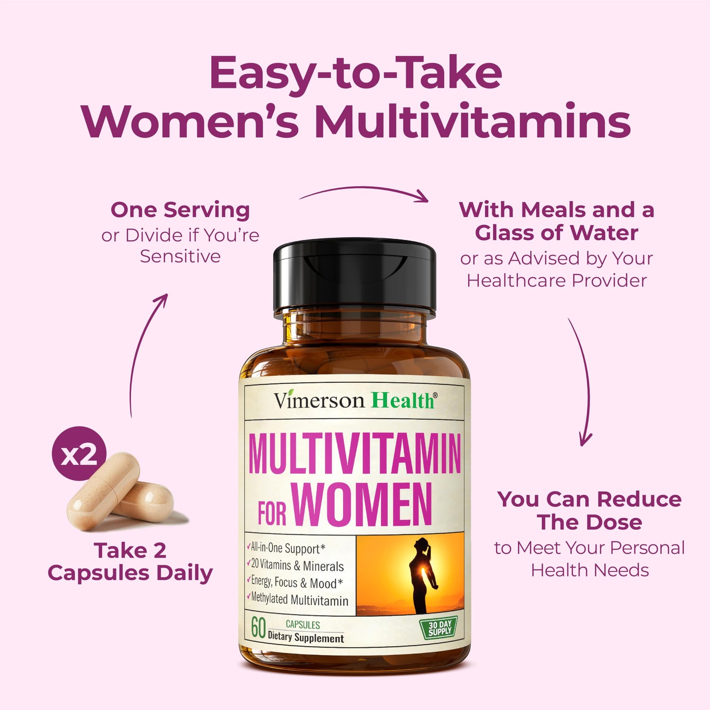 Multivitamin for Women – Methylated Womens Multivitamins & Multiminerals Capsules with Vitamin B12, A, D, C, Zinc, Magnesium Vimerson HealthBuy Supplements Australia