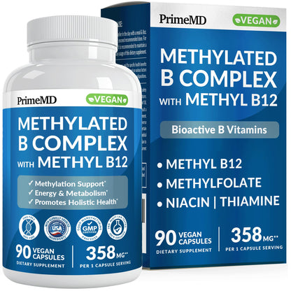 Methylated B Complex with Methylfolate and B12 Methylcobalamin 1000 mcg - Methylated Multivitamin for Energy, Brain Function, and Wellness - Vitamin B Complex for Men & Women