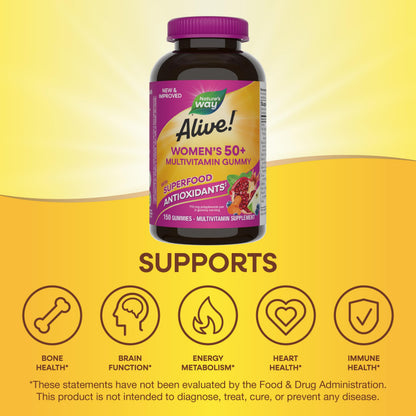 Nature's Way Alive! Women's 50+ Daily Gummy Multivitamins, Women's Supplements, Supports Healthy Heart, Brain & Bones Nature's WayBuy Supplements Australia