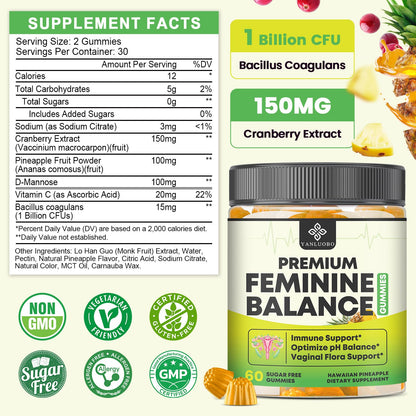 YANLUOBO Feminine Balance Probiotic Gummies - Women's Vaginal Health Support | PH Balance & Odor, Flora, Immune Support | Probiotics for Women, Vegan Pineapple Flavor, 60 Count YANLUOBOBuy Supplements Australia