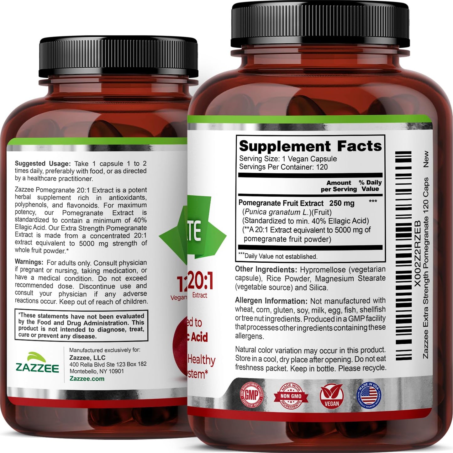 Zazzee Extra Strength Pomegranate 20:1 Extract, 40% Ellagic Acid, 120 Vegan Capsules, 4 Month Supply, Punica Granatum, Antioxidant & Cellular Health Support, Non-GMO, Made in the USA ZazzeeBuy Supplements Australia