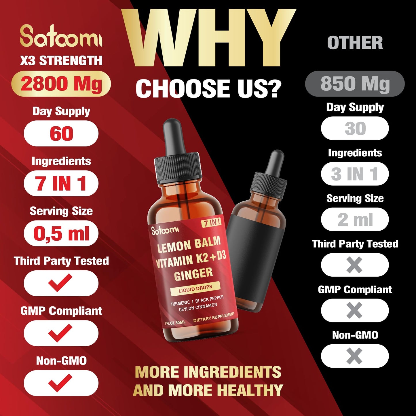 Satoomi 7in1 Lemon Balm Tincture with Vitamin D3, Vitamin K2, Ginger Root, Turmeric, Ceylon Cinnamon and Black Pepper - 1 FL Oz - 60 Day Supply SatoomiBuy Supplements Australia