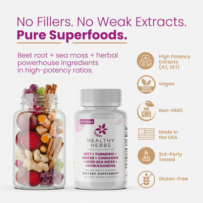 Healthy Herbs Wildcrafted Sea Moss Capsules | 1950mg BATCG-6 "Heart Complex Advanced Sea Moss Superblend | US-Made, Vegan, Non-GMO, Easy-Swallow (90 Capsules) Healthy HerbsBuy Supplements Australia