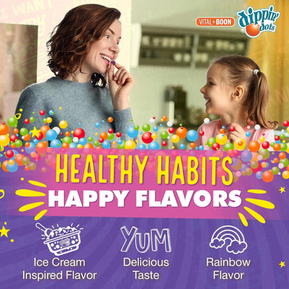 Dippin' Dots - Multivitamin Gummies for Kids Rainbow Fruit Flavor Complete Multivitamin Chewy Gummies Vitamin A, B, C, D3, E, B6, Zinc - 60 Count Vital+Boon