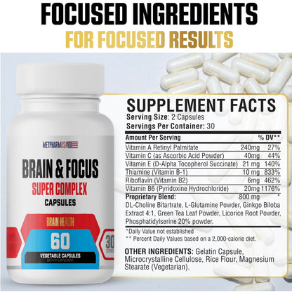 MetpharmUSA Brain & Focus Nootropic Super Complex Supplement for Brain Support and Performance, Improved Focus Memory and Mental Performance MetpharmUSABuy Supplements Australia