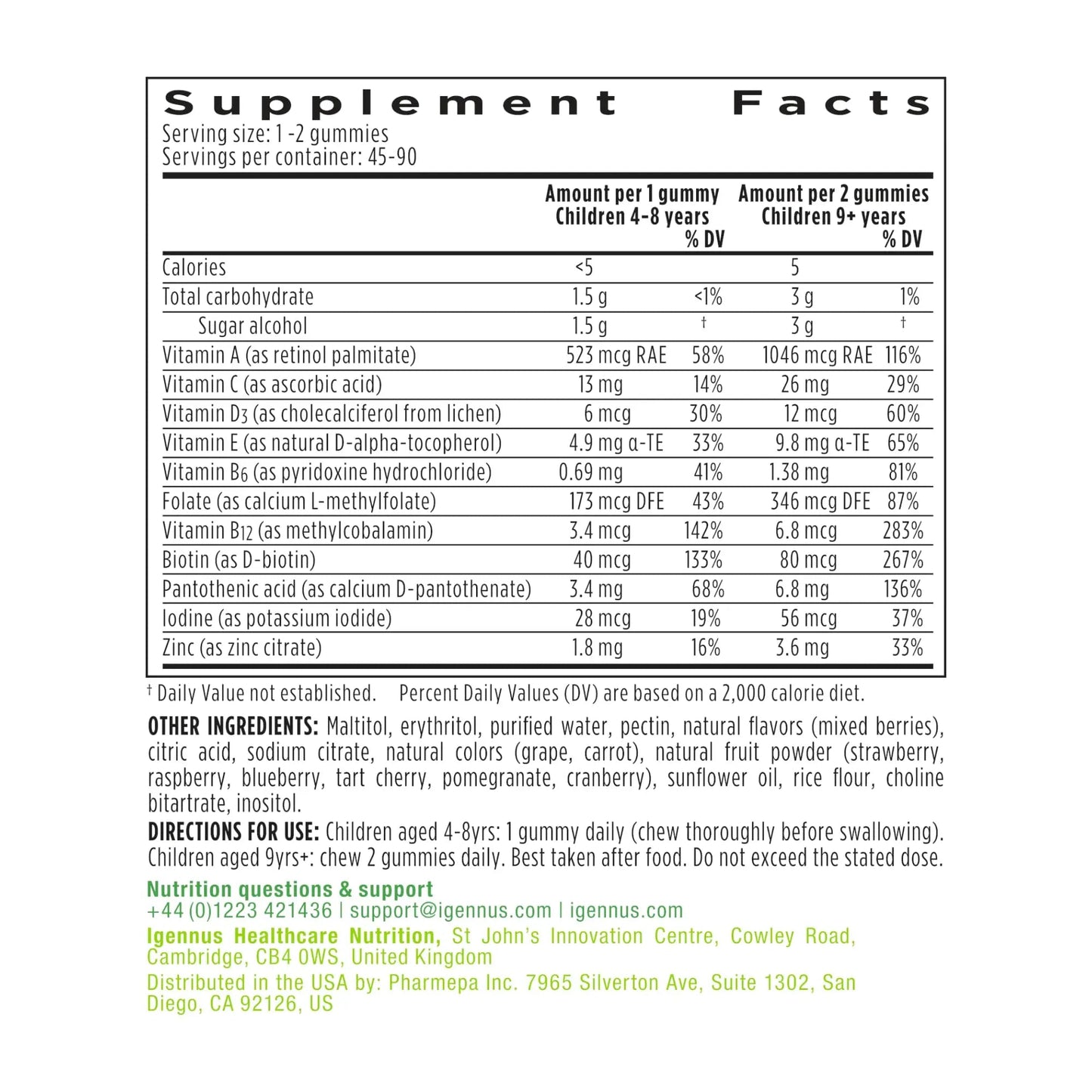 Igennus Methylated Kids Multivitamin Gummy, MTHFR, No Artificial Sweeteners or Flavors, Sugar Free, Age 4+, 90 Natural Berry Flavor Gummies Igennus Healthcare NutritionBuy Supplements Australia