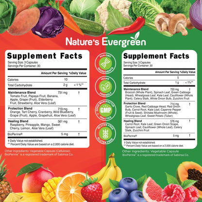 Fruits and Veggies Supplement - Nature Fruits and Vegetables Supplements - Vegan, Non GMO, Soy Free, Superfood Vitamins & Minerals Nutritional Balance - (Total 180 Capsules - Pack of 2) Made in USA Nature's EvergreenBuy Supplements Australia