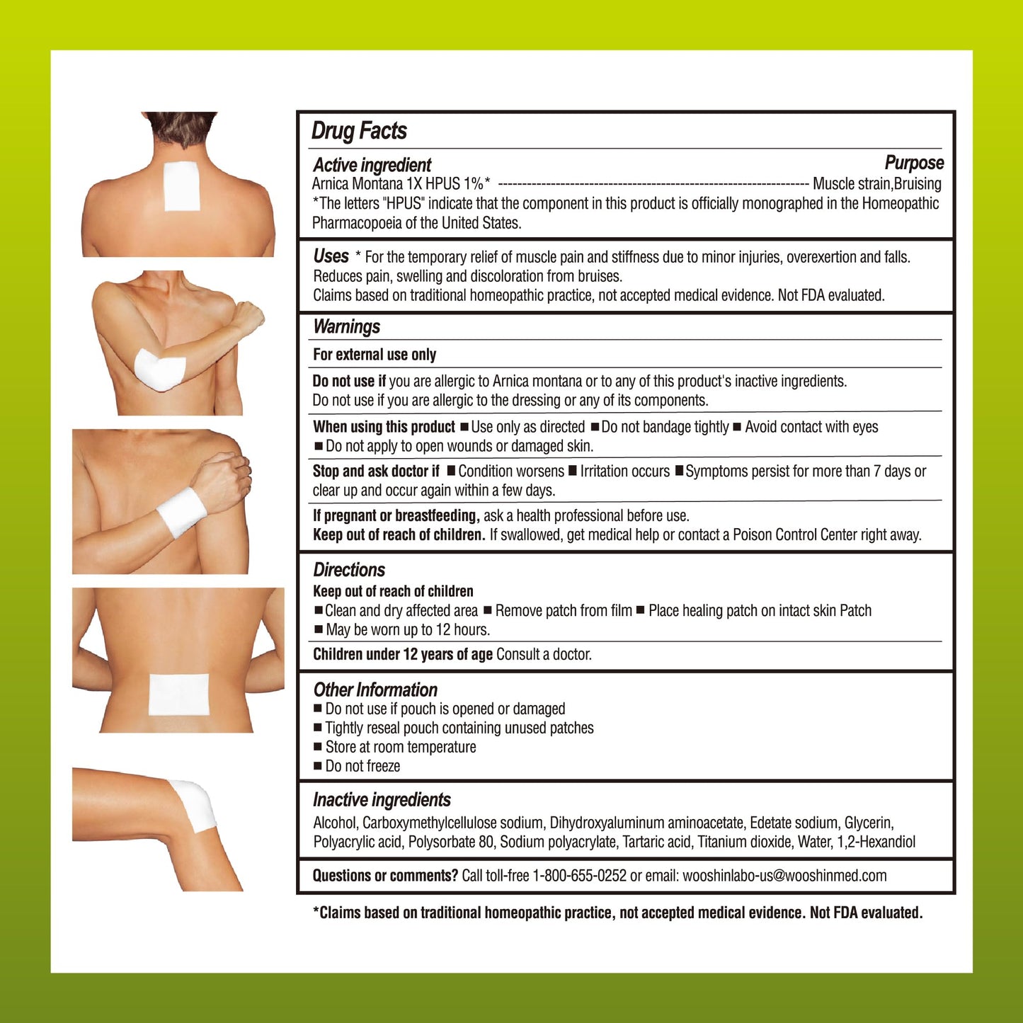 Arnica Hydrogel Pain Relief Patches | Natural Relief for Muscle, Joint, Bruises & Swelling | Flexible, Non-Greasy & Long-Lasting | Great for Back, Knee & Neck Pain (3.9"x4.7", 10, Count) Wooshin LabottachBuy Supplements Australia