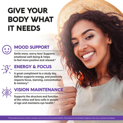 Natural Saffron Supplements - Pure Saffron Extract 88.5 mg - Made in USA - Mood | Focus | Vision | Energy Support - Eye Health for Women & Men - NonGMO Vegan Pills - 90 Powder Capsules, 3 Month Supply NUTRAHARMONYBuy Supplements Australia