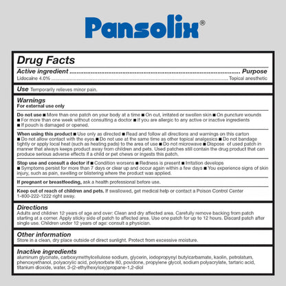 Pansolix Lidocaine Pain Relief Patches 4% | Topical Analgesic Patch | 10 x 14 cm | Skin Tone | Pack of 30 PansolixBuy Supplements Australia