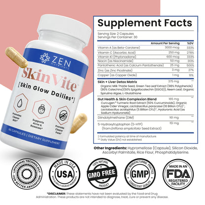 Zen Nutrients SkinVite Natural Skin Supplement for Women, Men & Teens - Hormonal Breakouts & Clear Skin Support Supplement - Detoxifying Vitamin for Acne and Digestion Support Zen NutrientsBuy Supplements Australia