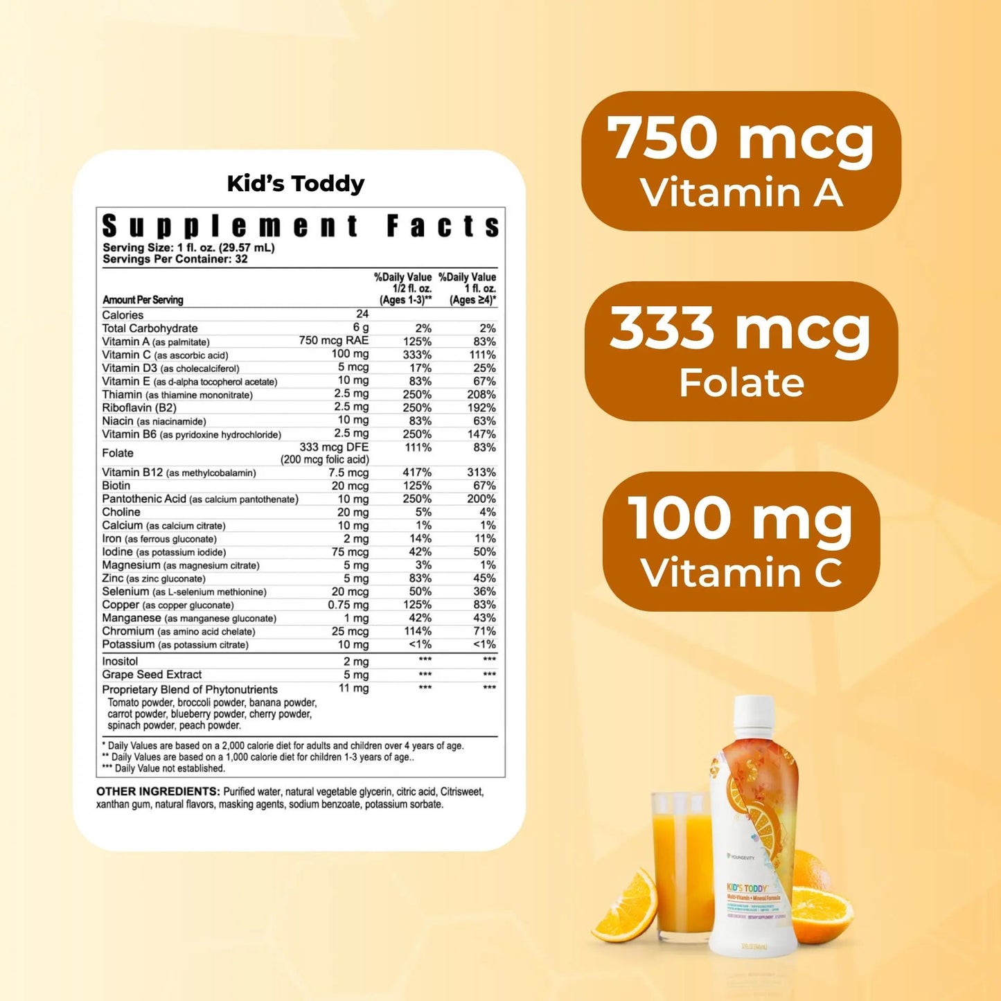 Youngevity Kid's Toddy™ - Mega Multivitamin for Kids & Children Age 2+ - 14 Vitamins, 10 Minerals, Phytonutrient Blend Youngevity