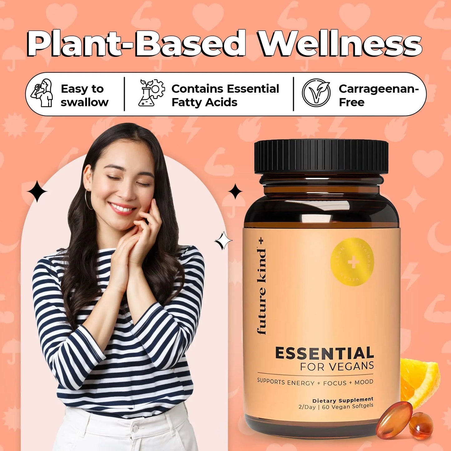 Future Kind Vegan Multivitamins - Glass Bottle & Made for Vegans with Omega 3 DHA, EPA, Vitamin B12 & D3 for Energy, Focus, & Mood (60 Softgels) Future KindBuy Supplements Australia