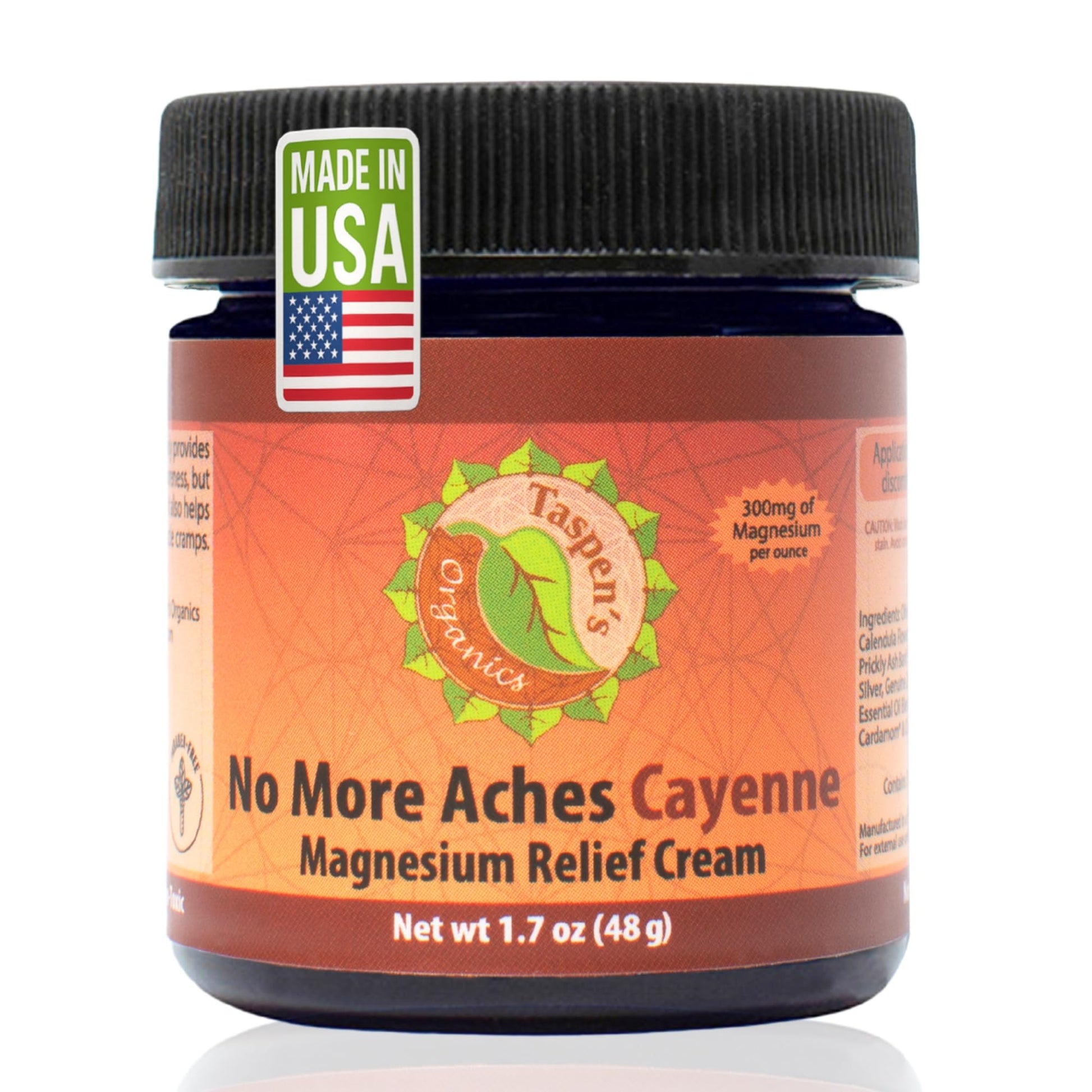 Taspen's Organics Magnesium No More Aches Cayenne Relief Cream – Pain, Tension & Nerve Comfort – Muscle Relief – Warming with Cayenne, Ginger, Arnica & St. John's Wort – Topical Fast Relief (1.7 oz) Taspen's OrganicsBuy Supplements Australia