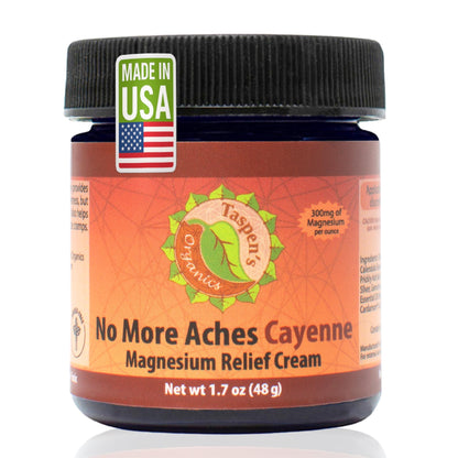Taspen's Organics Magnesium No More Aches Cayenne Relief Cream – Pain, Tension & Nerve Comfort – Muscle Relief – Warming with Cayenne, Ginger, Arnica & St. John's Wort – Topical Fast Relief (1.7 oz) Taspen's OrganicsBuy Supplements Australia