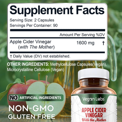 Vegan Labs Apple Cider Vinegar Capsules with The Mother- 180 Vegan Capsules Vegan LabsBuy Supplements Australia