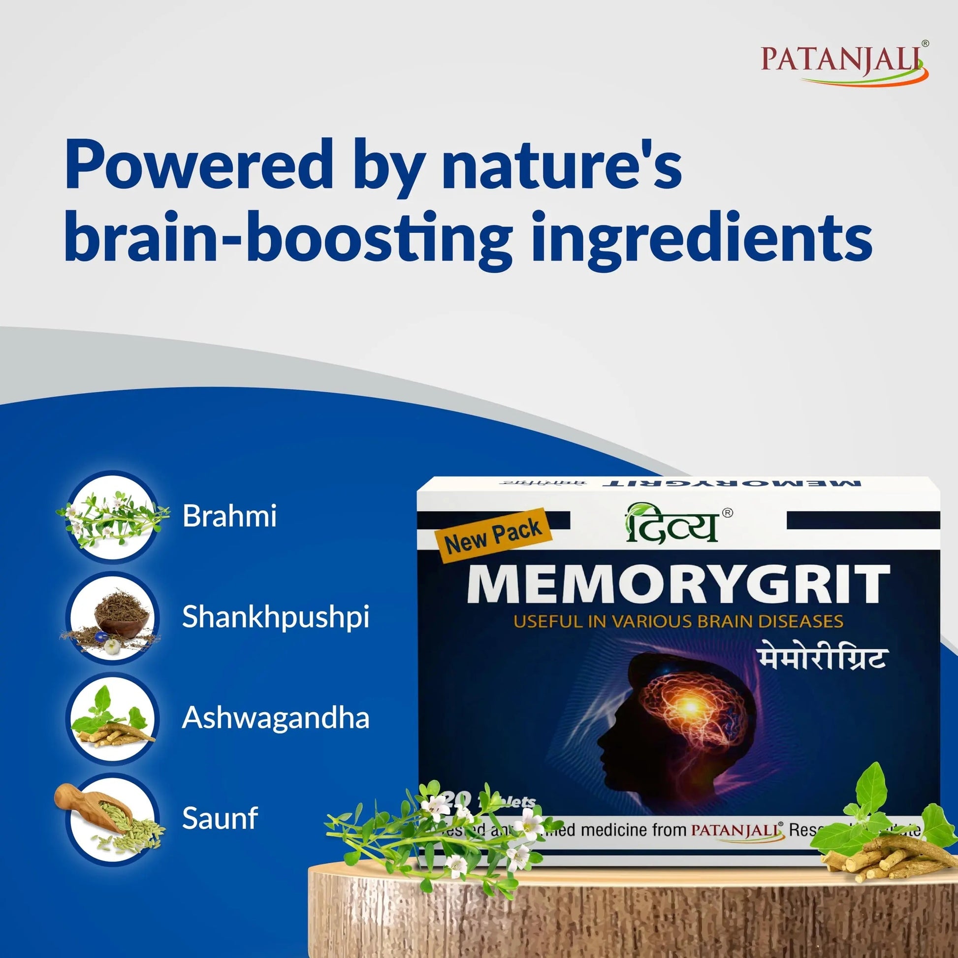 Patanjali Divya Memorygrit 20 Tablets Ayurvedic Supplement for Memory Focus and Brain Health Support (Pack of 1) patanjaliBuy Supplements Australia