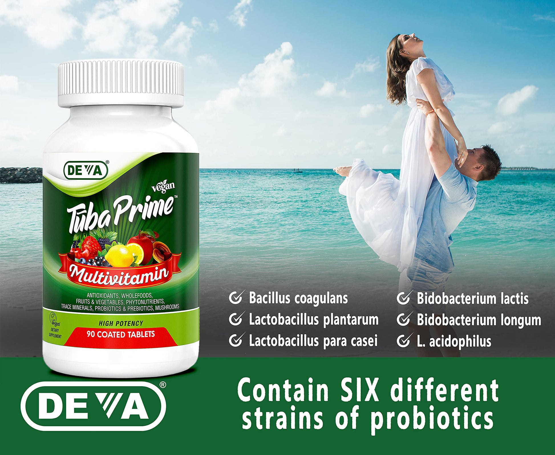 DEVA Tuba Prime Vegan Multivitamin - High-Potency Vitamin and Mineral Dietary Supplement - Antioxidants, Fruit and Vegetable Blend, Super Mushrooms, Probiotics, Prebiotics, Seeds, Herbs - 90 Tablets DEVABuy Supplements Australia