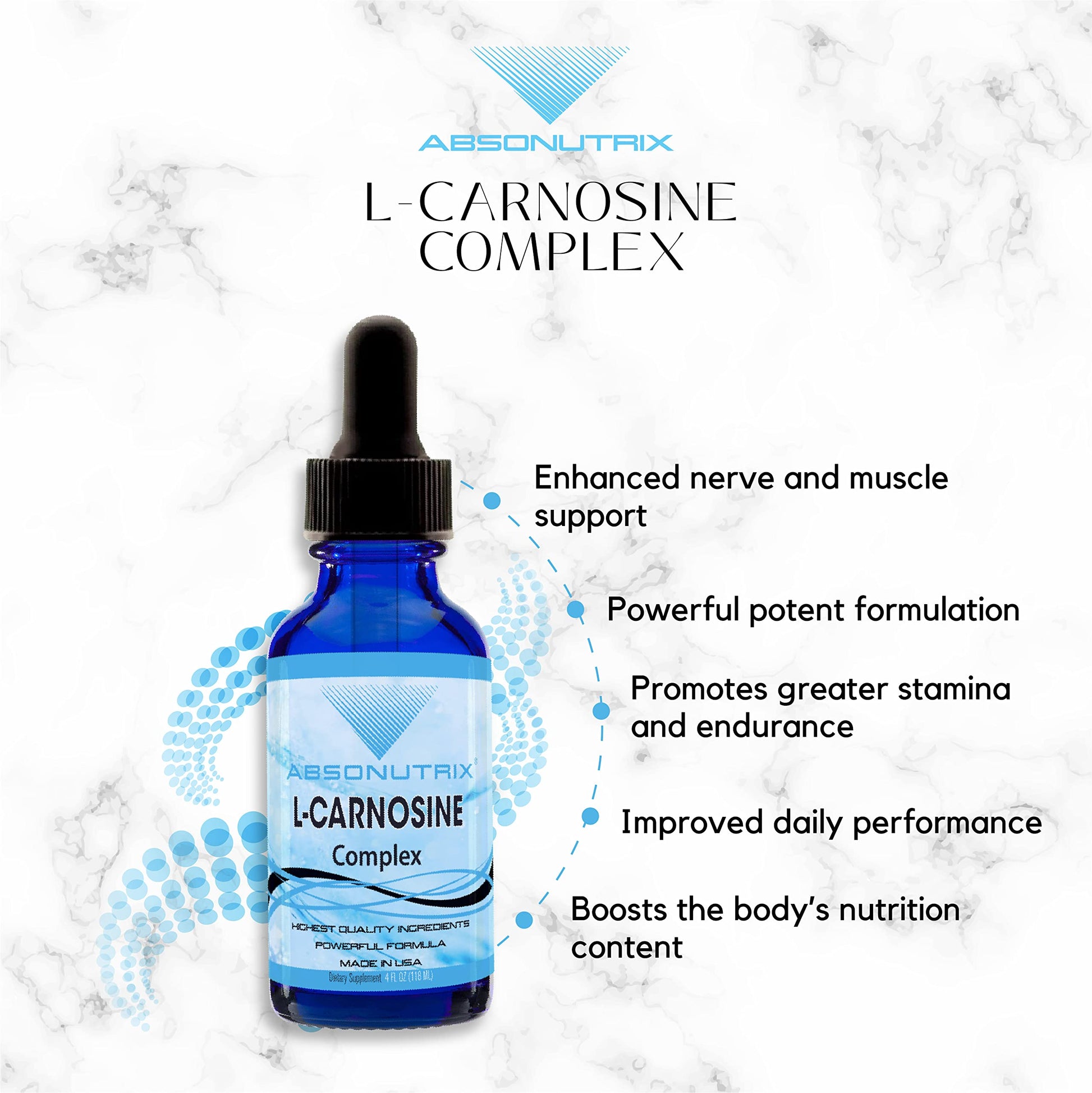 Absonutrix L-Carnosine - 583 mg 4 Oz Bottle, 200 Highly Potent Servings, Easy-to-Consume Drops, High Bioavailability, Third-Party Tested, GMP-Certified, Non-GMO, Cruelty-Free Products, Made in USA AbsonutrixBuy Supplements Australia