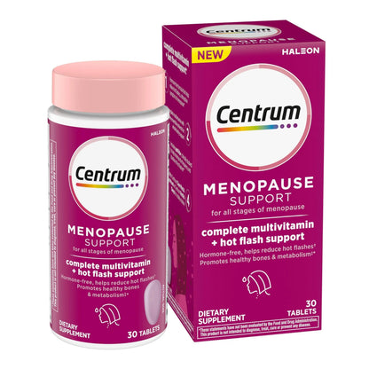 Centrum Complete Multivitamin Supplement + Hot Flash Support Menopause Support Tablets, with Clinically Studied geniVida, 30 Count Centrum